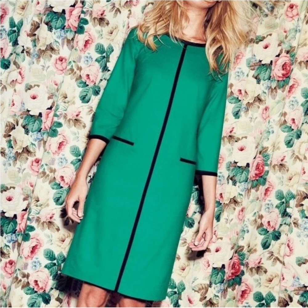 Boden Green Contrast Trim Shift Dress - 2